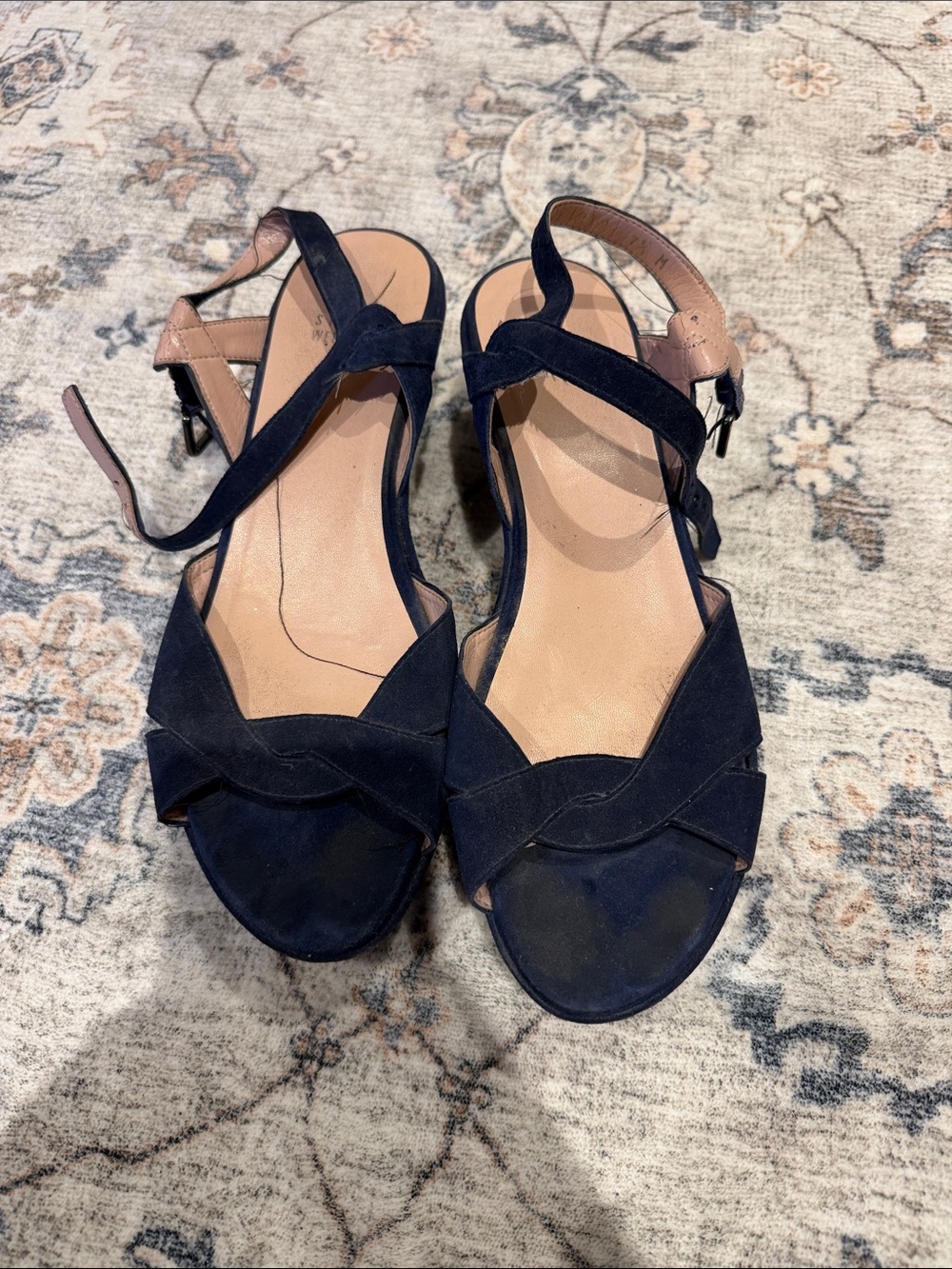 Stuart Weitzman Navy Suede Cross-Strap Open-Toe Sandals